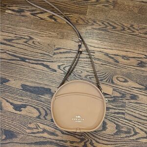 Coach mini circular crossbody leather bag saddle brown good used condition